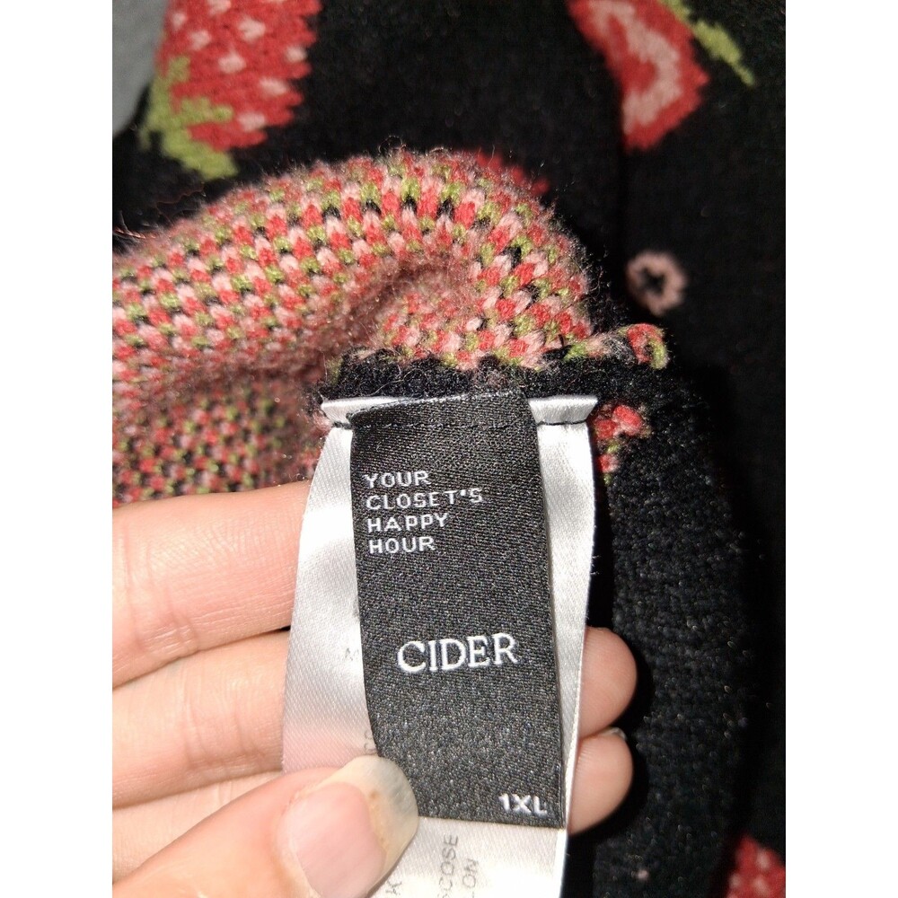 Cider Ballon Sleeve Button Up Cardigan Womens 1XL Black Strawberry Fruit Preppy - Picture 2 of 13